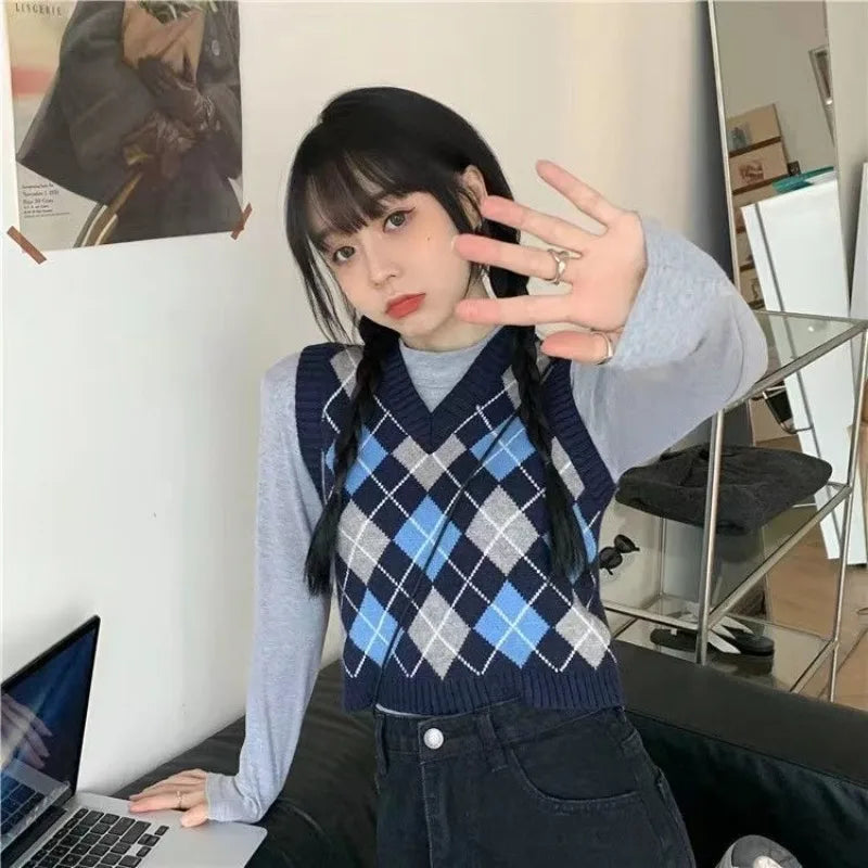 V-Neck Argyle Knit Sweater Vest | Inspired by Rosé
