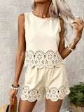 Hollow Out Print Loose Short Sleeve Shorts 2-Piece Set | Inspired by Neslihan Atagül