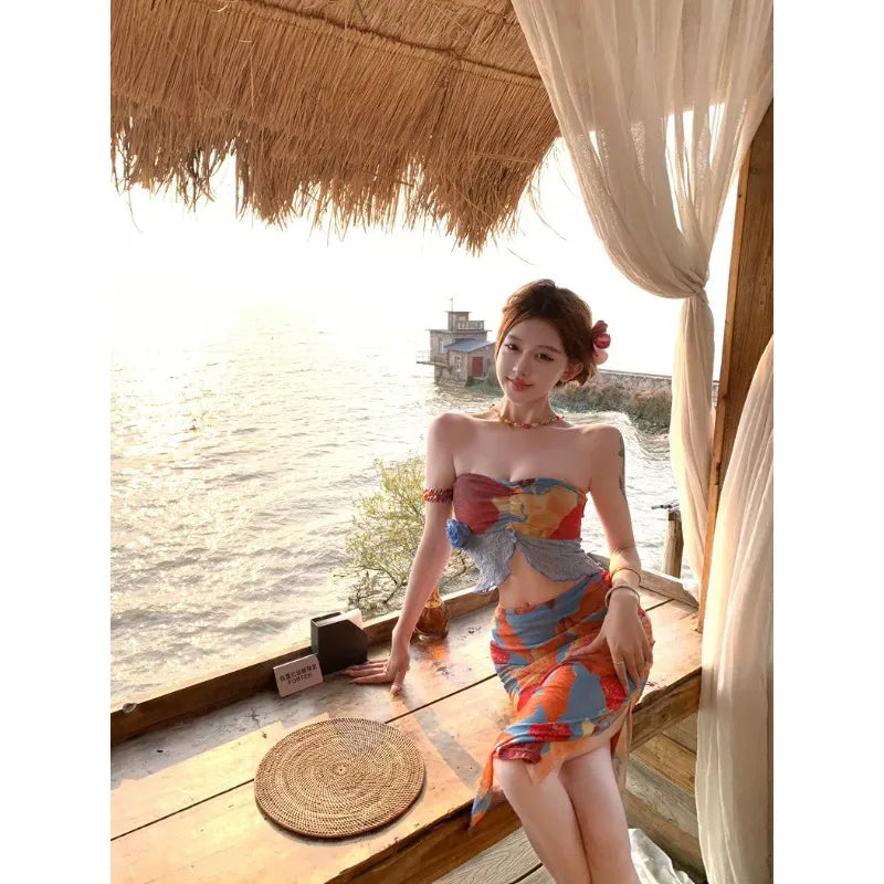 Tropical Print Bikini Set with Cover-Up | Inspired by Rosé