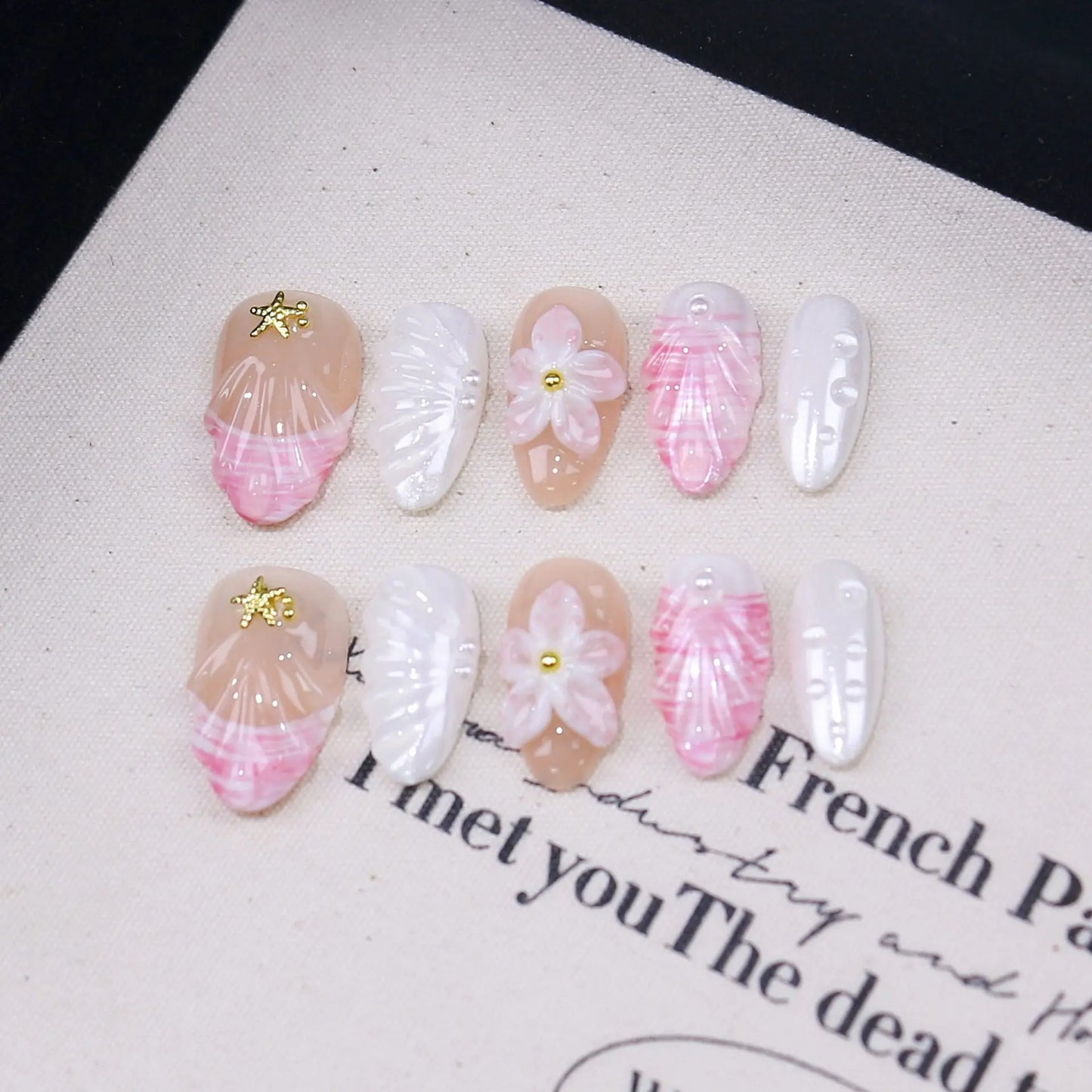 30Pcs False Nails Summer Ocean Style with Cool 3D French Tips High-Quality Press-On Nails Perfect As A Gift for Girls and Friend