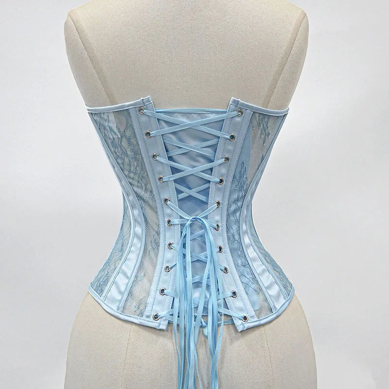 Women Fancy Corset Bustier Over Bust With Cups Bodice Lace Up Bone Tube Tops Wedding Party Satin Mesh Shaping Tops Wedding Party