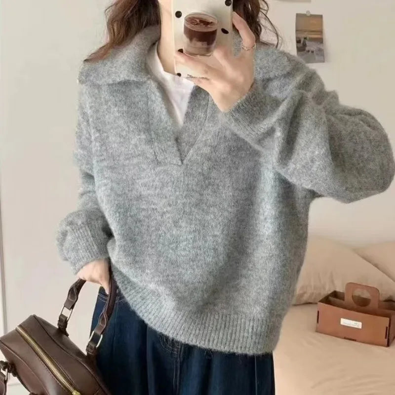 Loose Turn-Down Collar Knit Sweater | Inspired by Hande Erçel