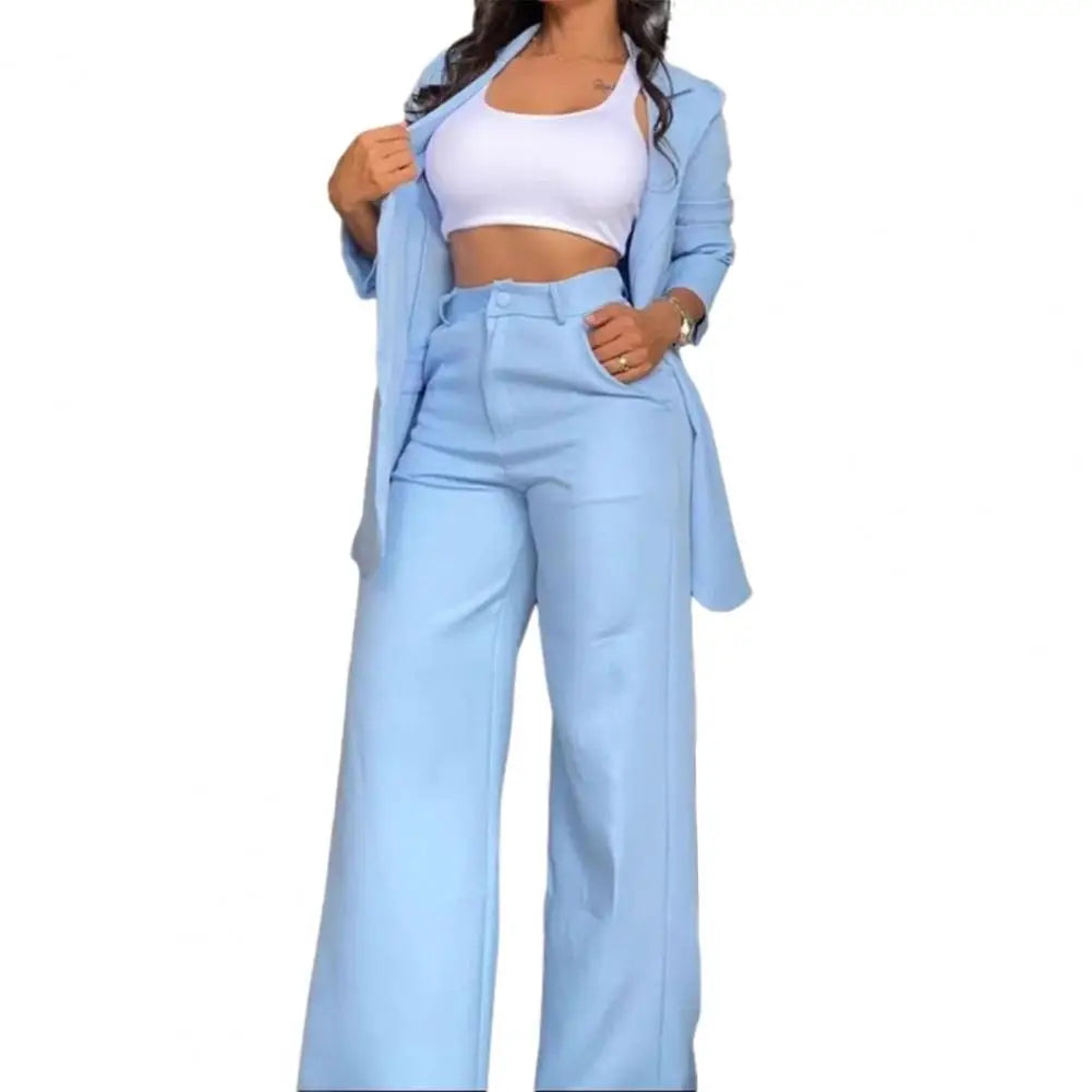 Elegant Blazer Women's Two Piece Suit Business Outfit Casual Blazer Jacket Wide Leg Dressy Pants Set Formal Office Women Suit
