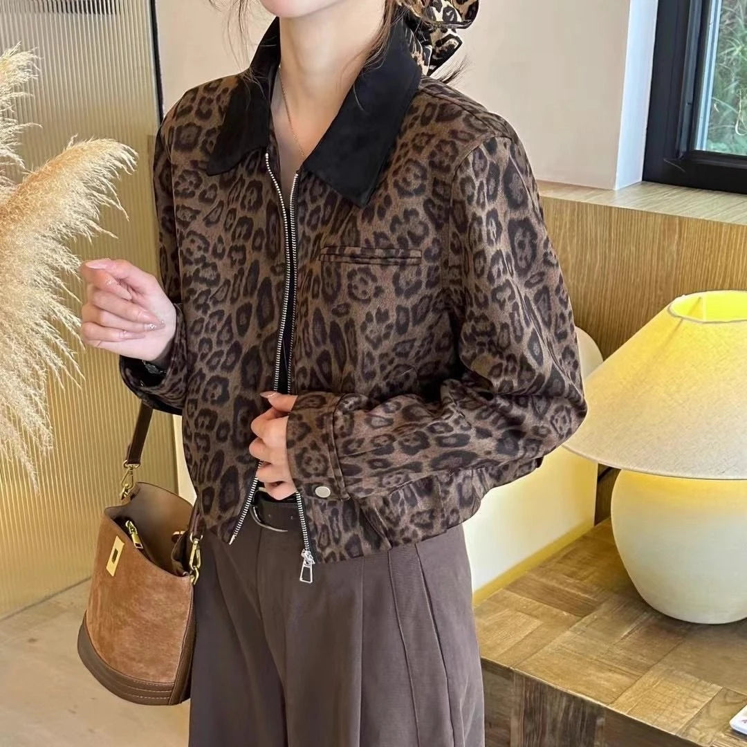 Leopard Print Short Jacket Fashionable New Retro Versatile Small Casual Jacket Top