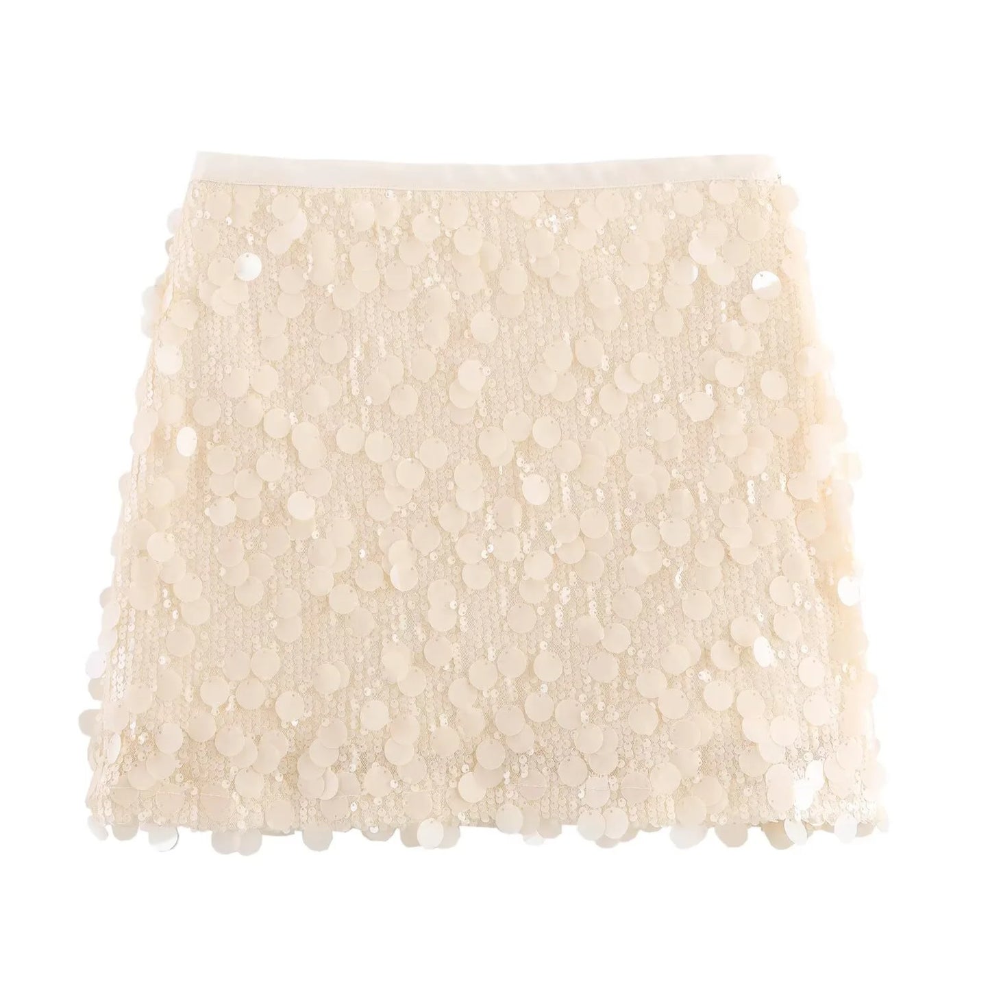 Women Fashion With Sequined Solid Side Zipper Mini Skirt Vintage High Waist Female Chic Lady Skirts