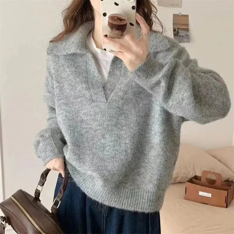 French Gentle Vintage Knitted Sweater Women's Loose Casual Base Layer Top Autumn Winter Comfortable Soft High-End Feeling