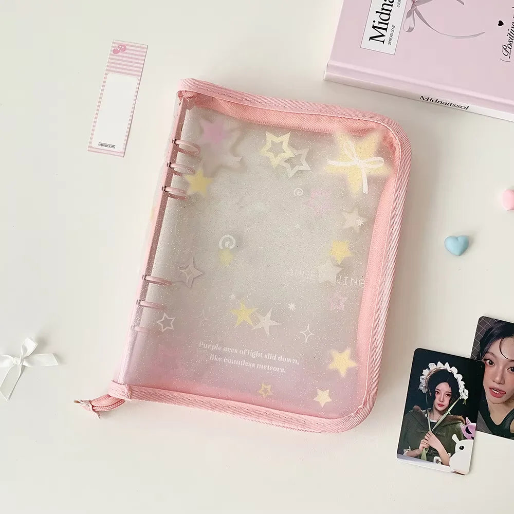 Hot selling Korean INS Fashion A5 PVC Zipper Loose leaf Album Cute Girl Idol Photos 4-Grid Storage Card Holder Photo Frame Gifts