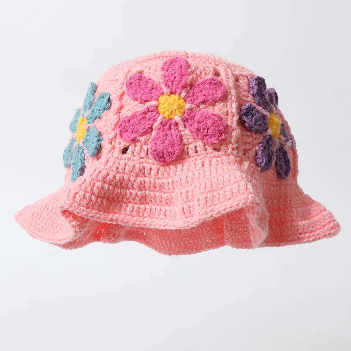 2023 Autumn New Crochet Korean Handmade Bucket Hat Women Weaving Knitted Hat  Fashion Flowers Autumn Winter Beanies Basin Cap