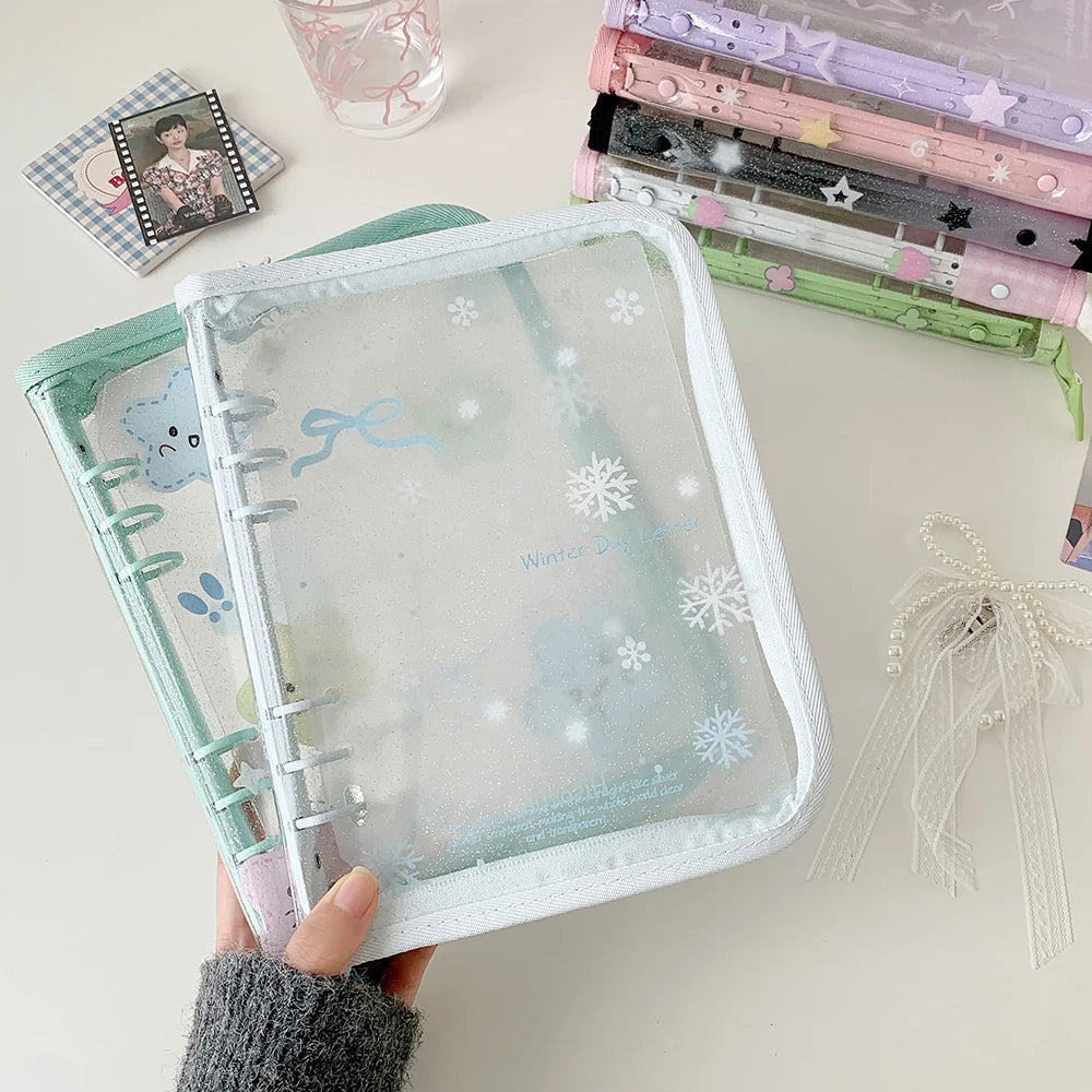 Hot selling Korean INS Fashion A5 PVC Zipper Loose leaf Album Cute Girl Idol Photos 4-Grid Storage Card Holder Photo Frame Gifts