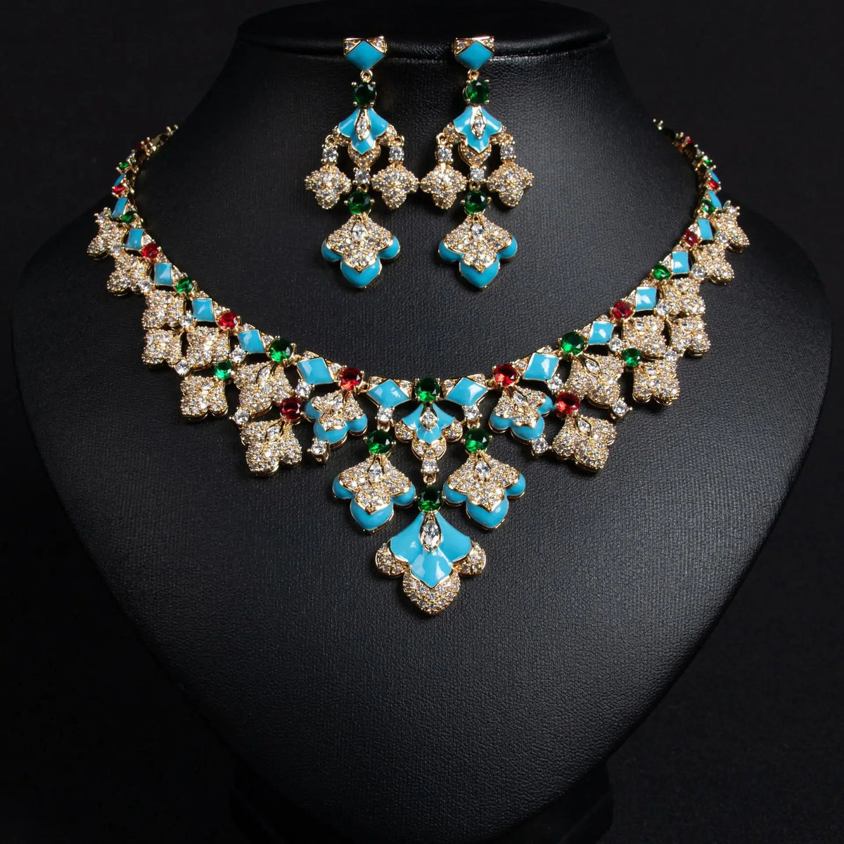 Oil Painting CZ Necklace & Earrings Jewelry Set | Inspired by Esra Bilgiç