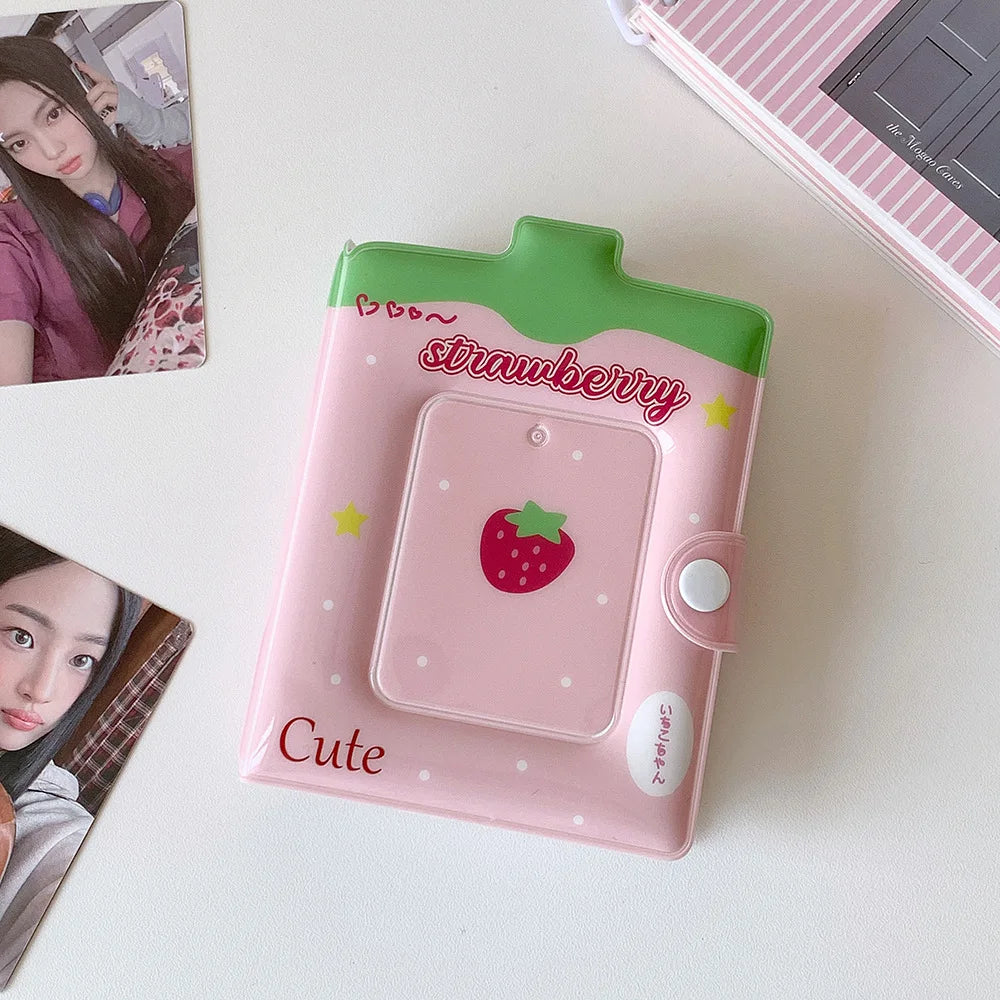 Kawaii Fashion Strawberry Cartoon 3-Inch Card Album Cute Girls Idol Photo Storage Display Card Holder Student Mini Card Bag Gift