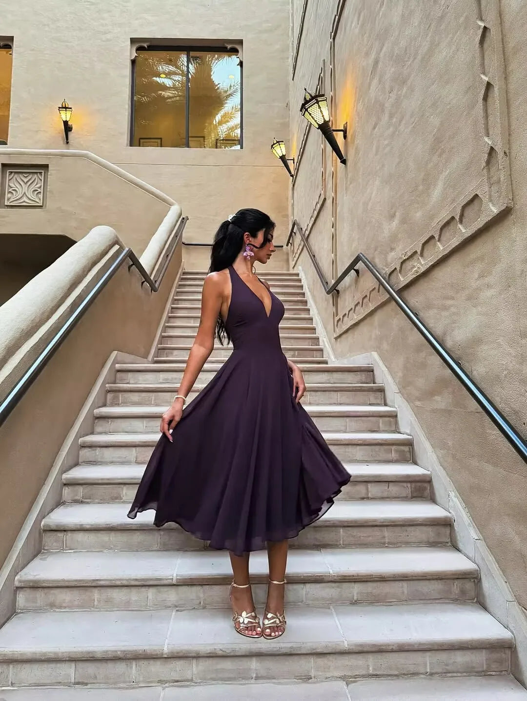 Backless Halter A-Line Midi Dress | Inspired by Esra Bilgiç