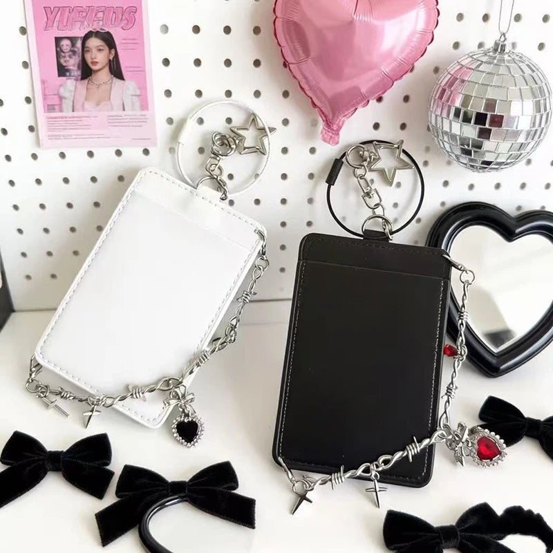 Kpop Photocard Holder PU Leather Photo Card Holder Idol Photocards Cover ID Card Sleeves Bag Charms Keychain Photo Album