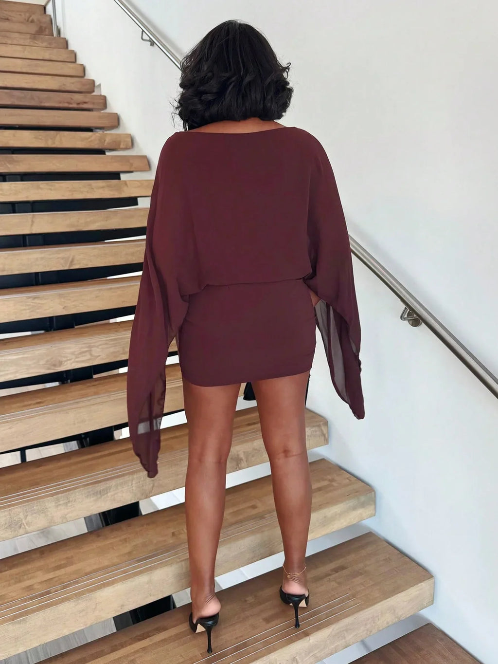 Draped Batwing Sleeve Slash Neck Ruched Waist Tie A-Line Mini Dress | Inspired by Beren Saat