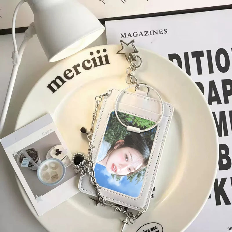 Kpop Photocard Holder PU Leather Photo Card Holder Idol Photocards Cover ID Card Sleeves Bag Charms Keychain Photo Album