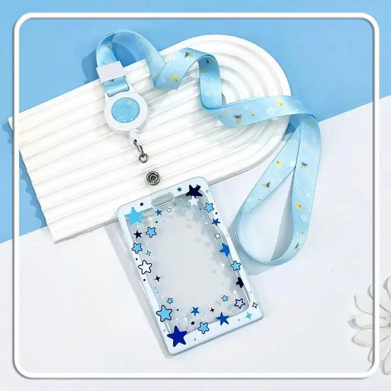 Star Sliding Cover Card Holder Transparent Portable ID Protector Kpop Photocard Case Student School Card Bus Card Holder
