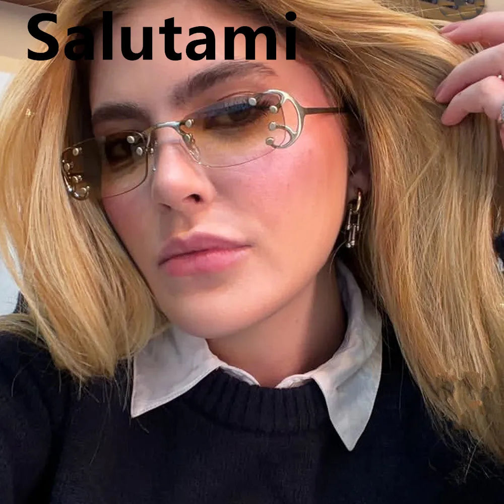 small square rivet alloy sunglasses women new fashion gradient hollow frame elegant sun glasses ladies outdoor driving shades