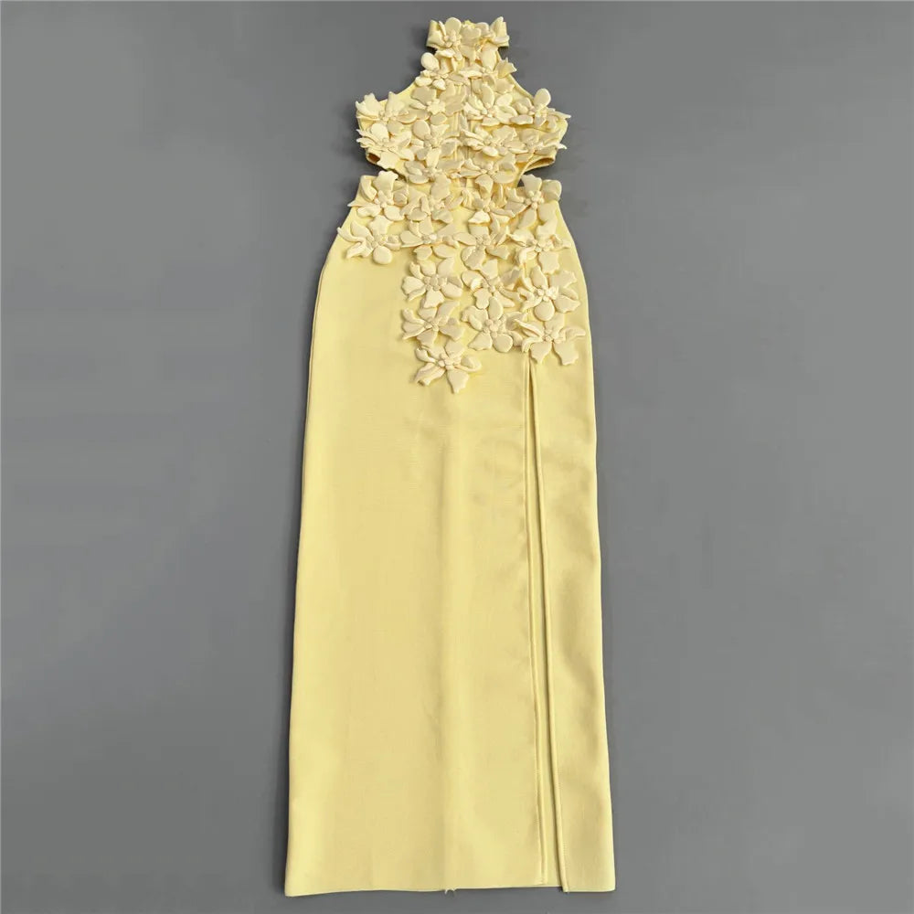 Halter Patchwork Appliqués Bandage Sheath Ankle-Length Club Party Dress | Inspired by Beren Saat