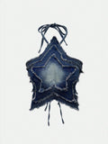 Gradient Denim Star Halter Backless Crop Tee | Inspired by Ningning