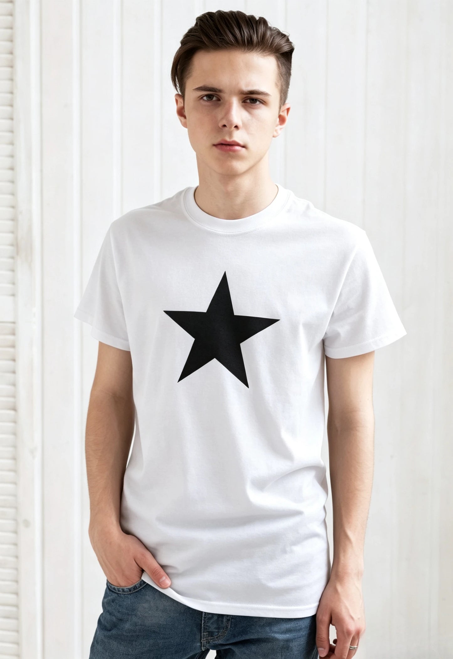 Black Star T Shirt Minimalist Abstract Geometric Streetwear Skater Urban Gym Fashion Retro Vintage Mens Graphic Printed Tee
