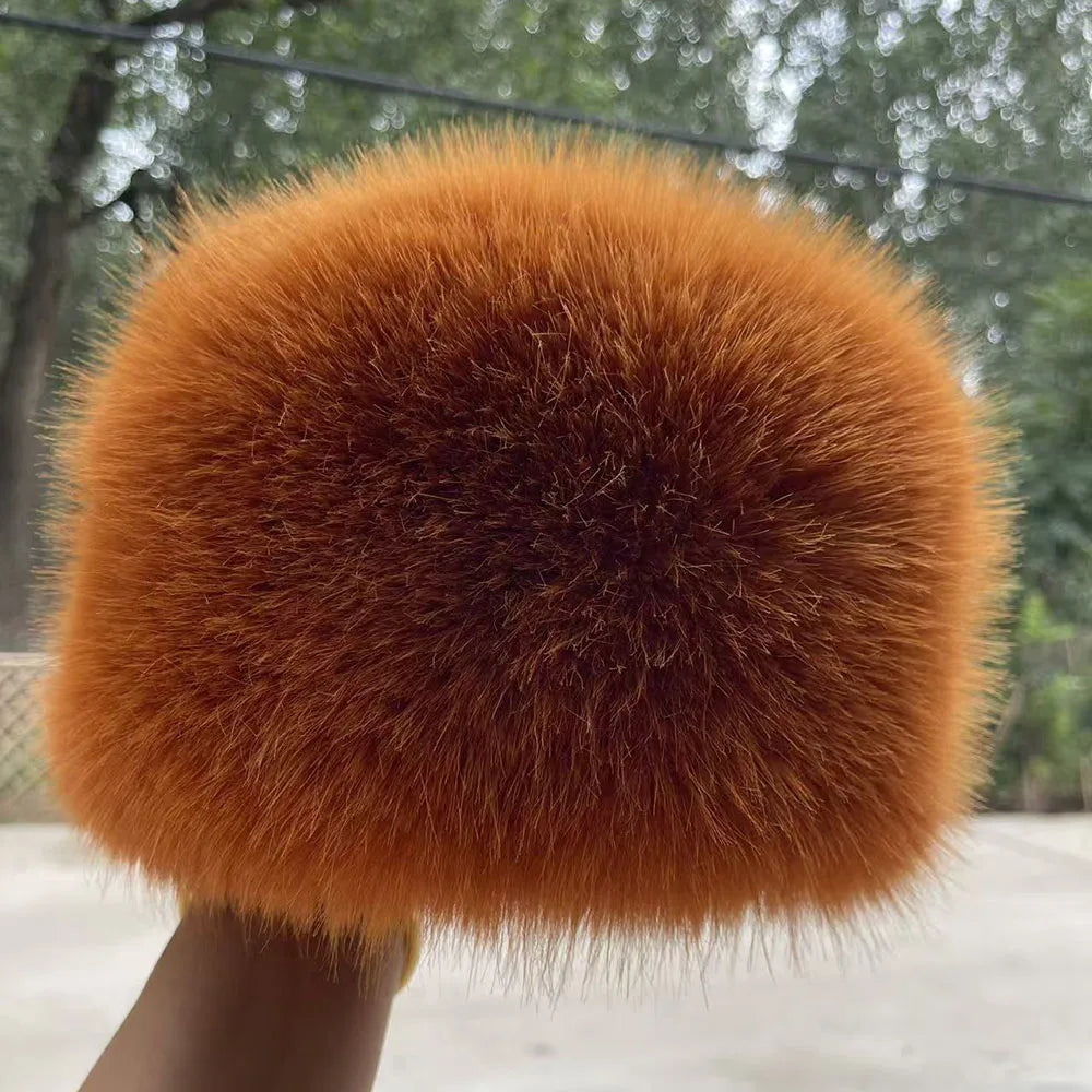 New Fluffy Fur Women's Winter Hat Winter Snow Ski Cap Female Faux Fur Thick Warm Windproof Hat Russian Hat Mink Fisherman's Hat