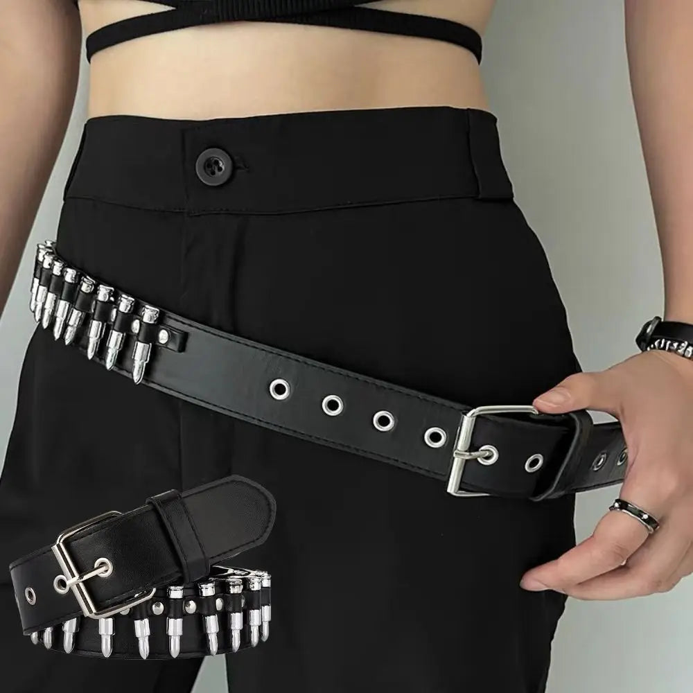 Fashion Sturdy Punk Bullet Rivet Belt Men Women Punk Hardware Jeans Belt Y2K Leather Waistband Women's Bullet Belt Accessories