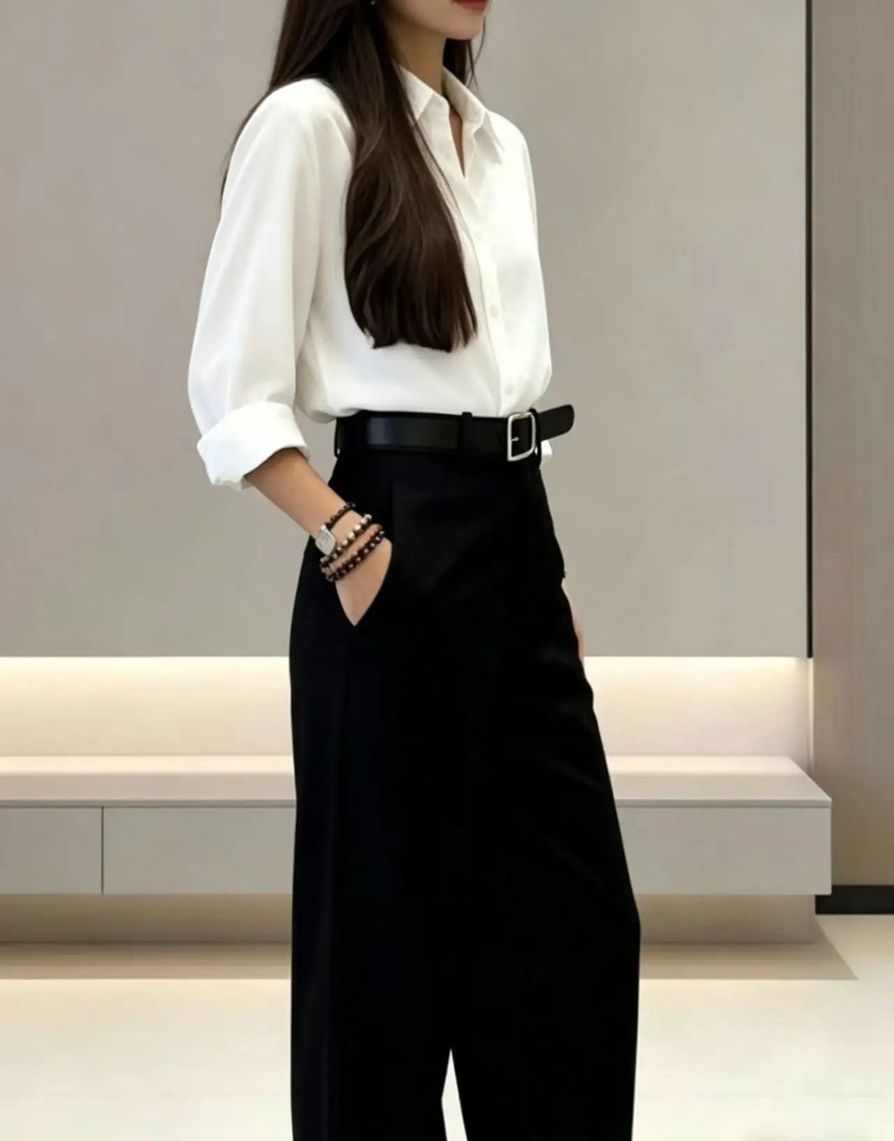 Women Black High Waist Wide Leg Suit Pants With Belt Elegant Office Business Formal Trousers Straight Leg Workwear Pants