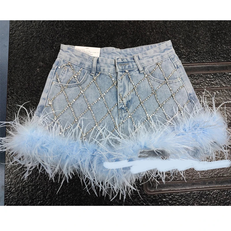 Rhinestone Crop Top & Feather Skirt Set | Inspired by Wonyoung