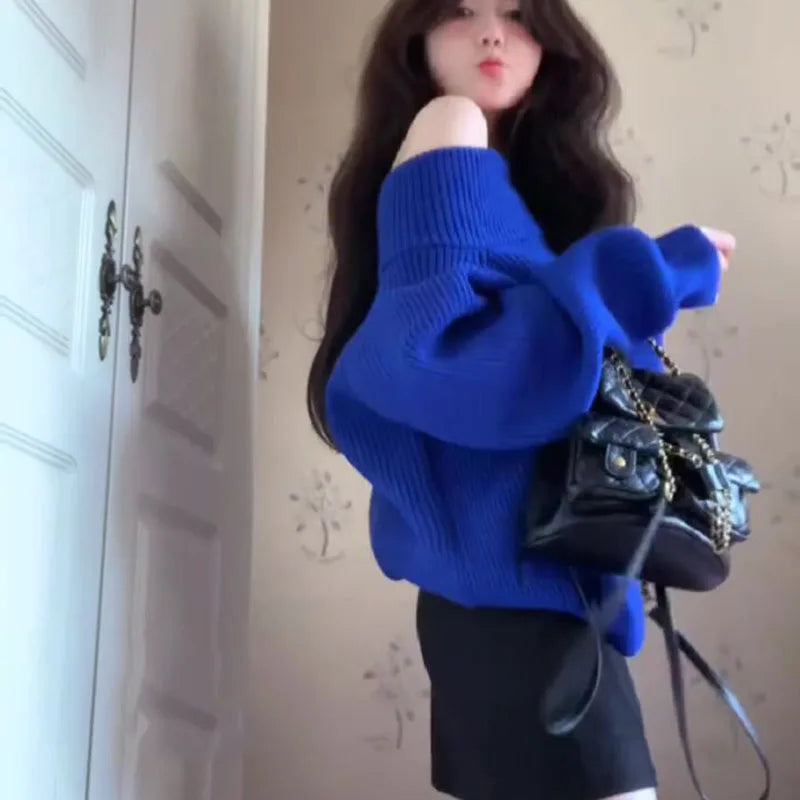 Fashion Autumn Women Off Shoulder Sweater Long Sleeve Elegant Casual Solid Knitted Tops Sexy Pullover Clothing Spring Knitwear