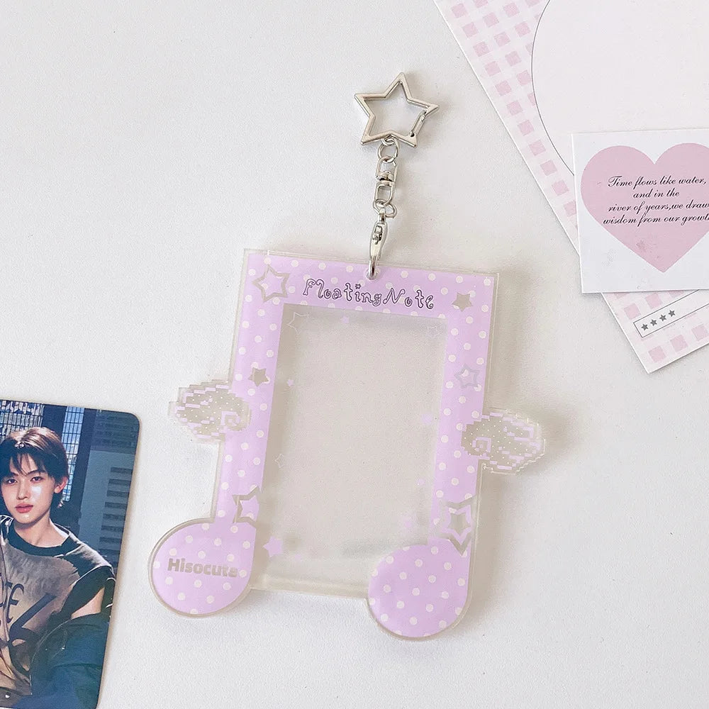 Fashion Kpop Acrylic Musical Note 3in Photo Card Holder Cute Girl Idol Photo Storage Card Bag Student Backpack Pendant Keychain