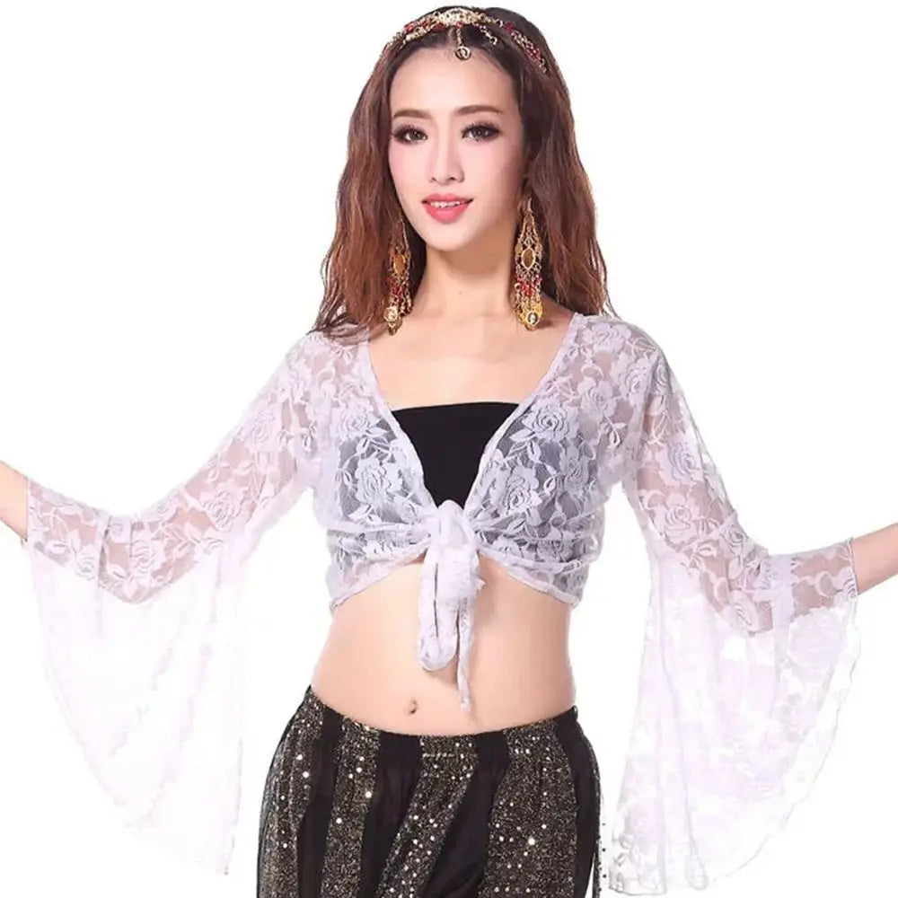 Women's Belly Dance Top  Short Cardigan Lace Long Sleeve Shrug Lace-up Shirt Gymnastics Cover Up Cardigan Wraps New
