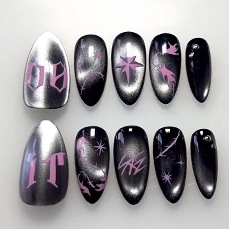30pcs 3D Dream Rose Press on Nails Heart & Animal Wave Fake Nail Short Almond Full Coverage Nail for Women&Girl False Nail Art