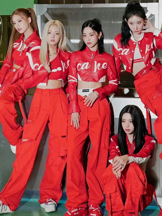 Korean Itzy Girl Group Cake Jazz Dance Performance Kpop Singing Dress Adult Student Red Dress Performance
