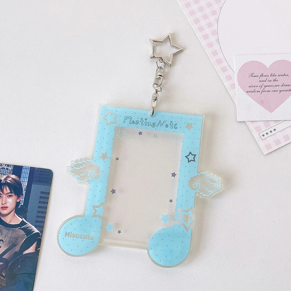 Fashion Kpop Acrylic Musical Note 3in Photo Card Holder Cute Girl Idol Photo Storage Card Bag Student Backpack Pendant Keychain