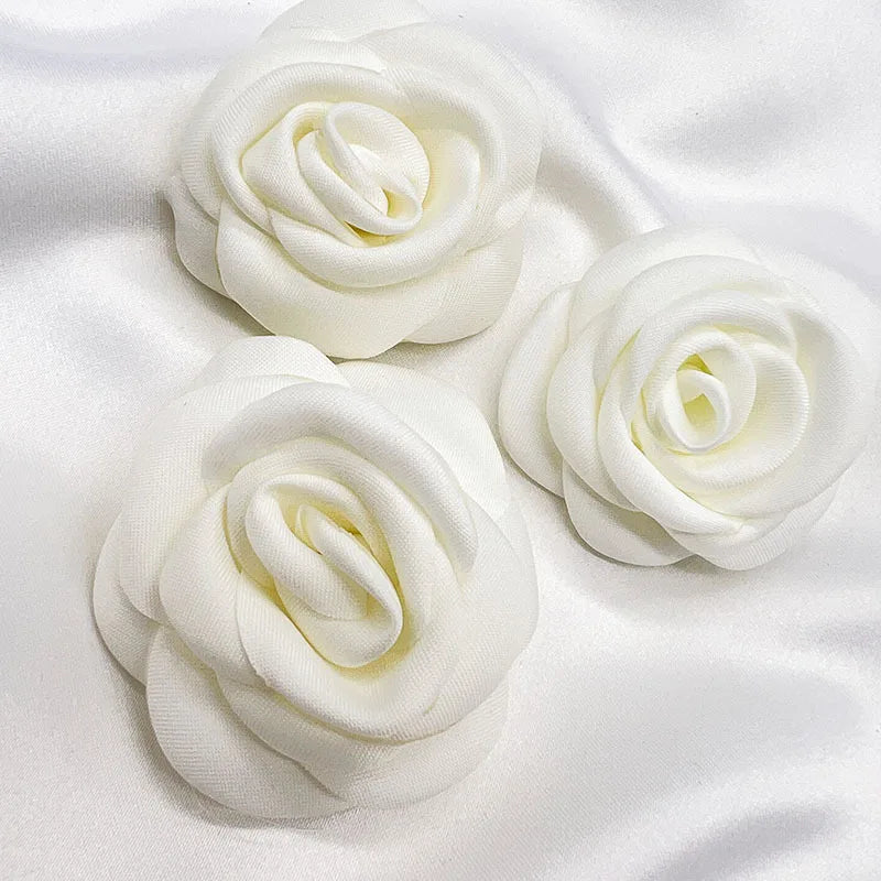 5pcs 5CM Black Red Ivory Soft Fabric Rose Flower For Wedding Dress Home DIY Hats Shoes Clothing Decoration