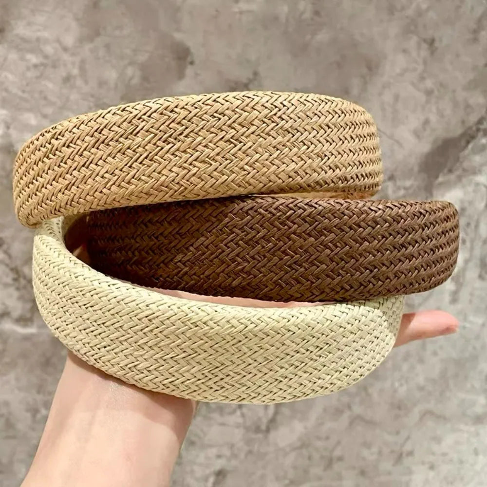 1/3Pcs Vacation Straw Woven Wide-brimmed Headband Bohemian Headwear Vintage Elegant Seaside Photos Hairband Hair Accessories