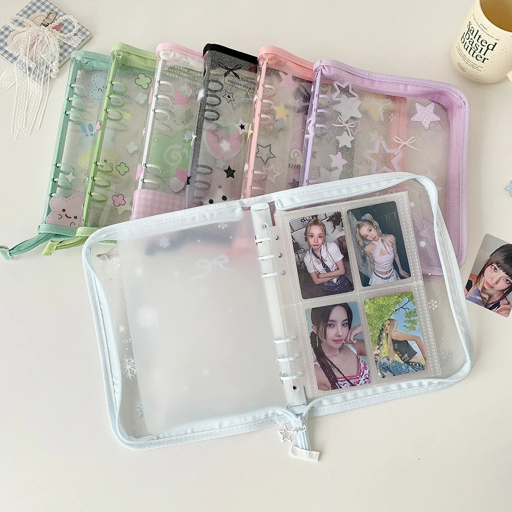 Hot selling Korean INS Fashion A5 PVC Zipper Loose leaf Album Cute Girl Idol Photos 4-Grid Storage Card Holder Photo Frame Gifts