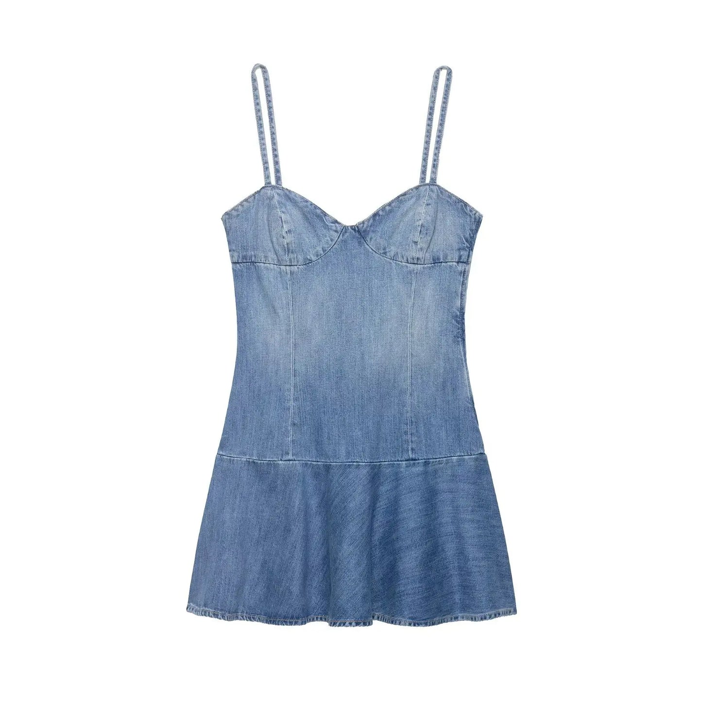 Casual Retro Style Heart Collar Denim Mini Dress Women Sleeveless Slimming Waist Strapless A-Line Skirt Summer Spring Streetwear
