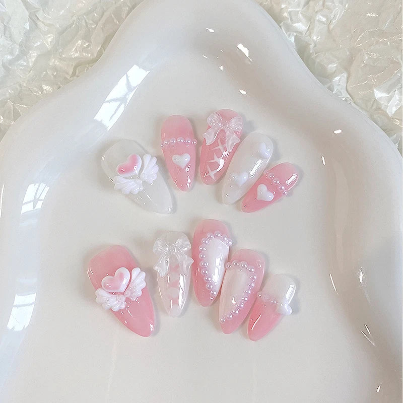 Cute Pink Heart & Bow Press-on Nails