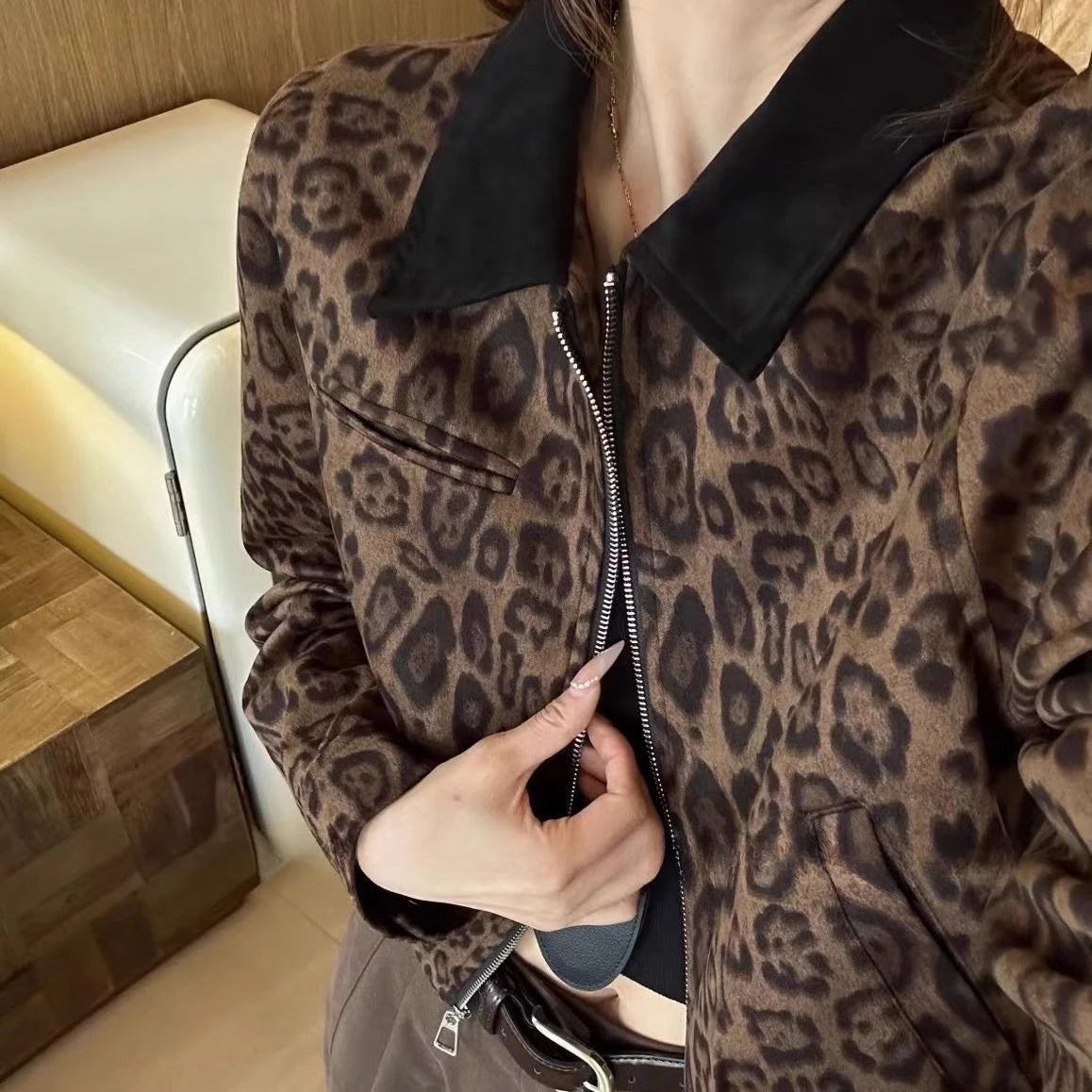 Leopard Print Short Jacket Fashionable New Retro Versatile Small Casual Jacket Top