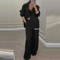 Long Sleeve Lapel Top & High Waist Wide Leg Pants 2-Piece Suit | Inspired by Pınar Deniz