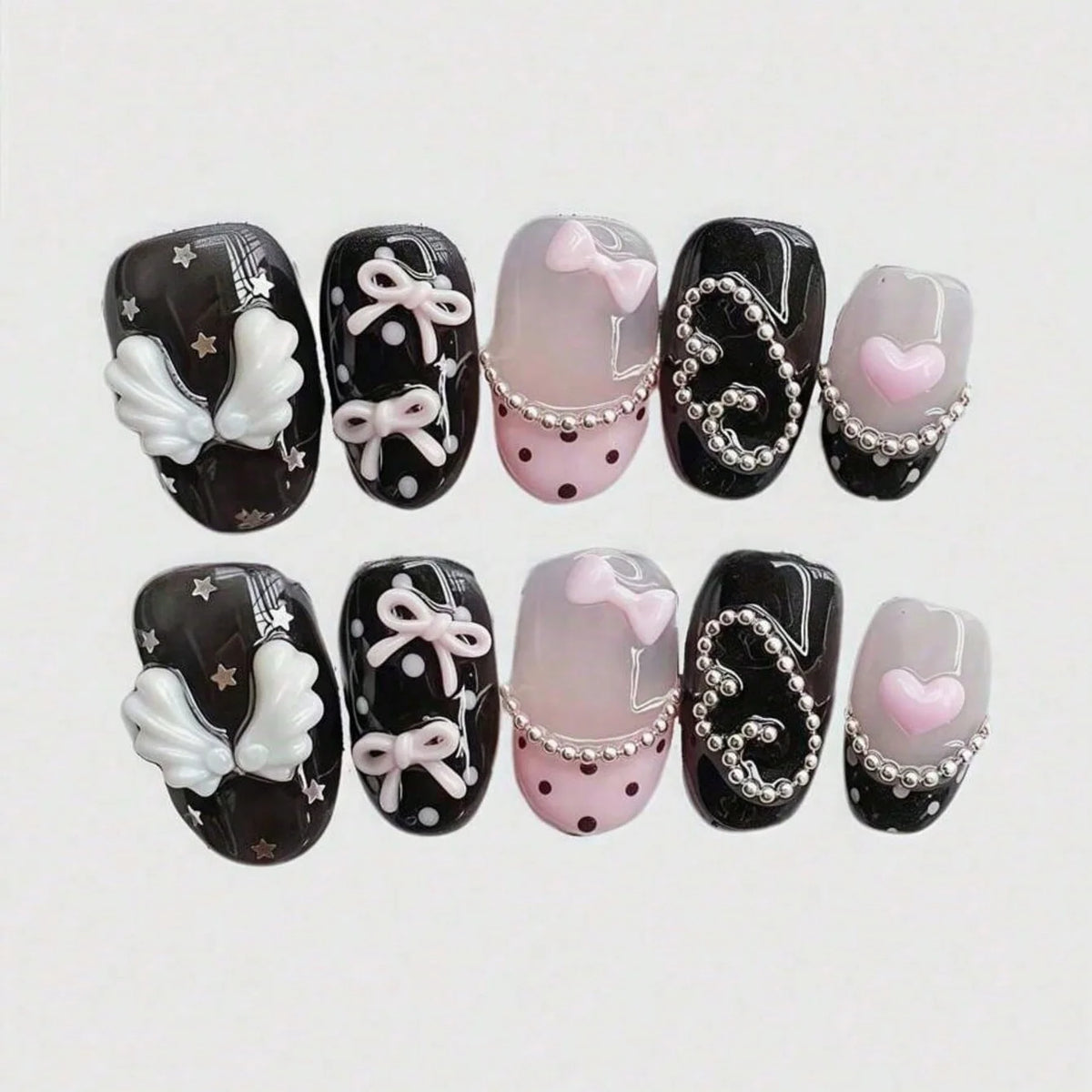 Handmade Short Round Pink Bow Press-On Nails