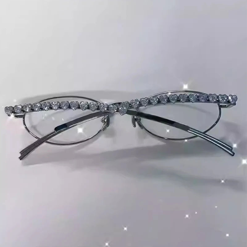 Vintage Round Black Shades Bling Diamond Glasses Luxury Design Eyewear Women Rhinestone Sunglasses Stylish Oval Sun Glasses