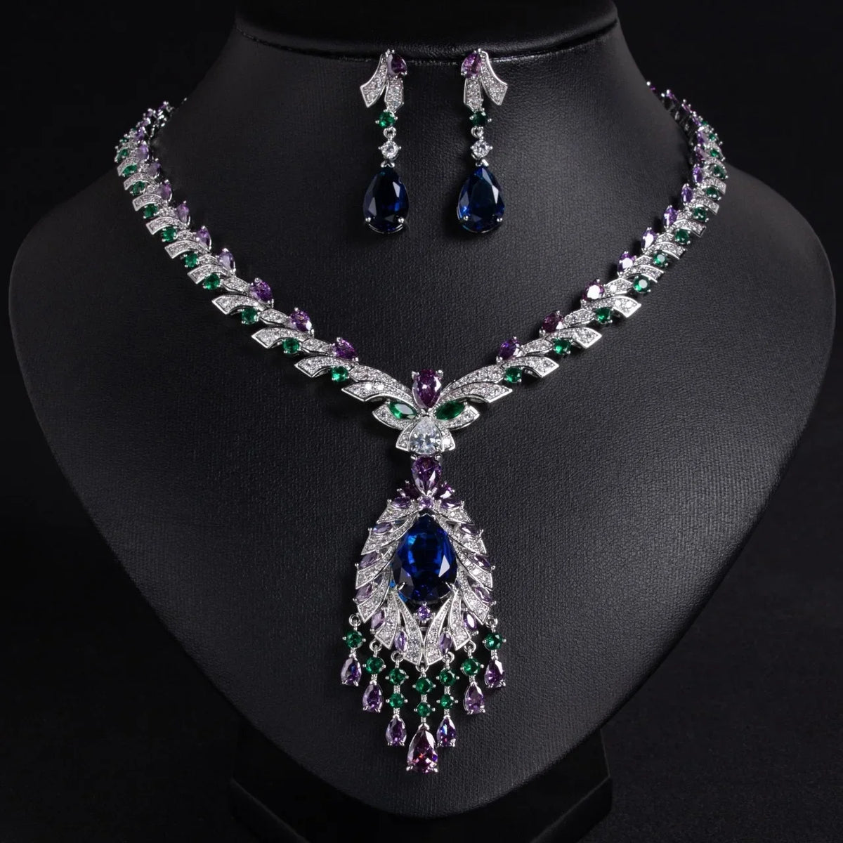 Oil Painting CZ Necklace & Earrings Jewelry Set | Inspired by Esra Bilgiç