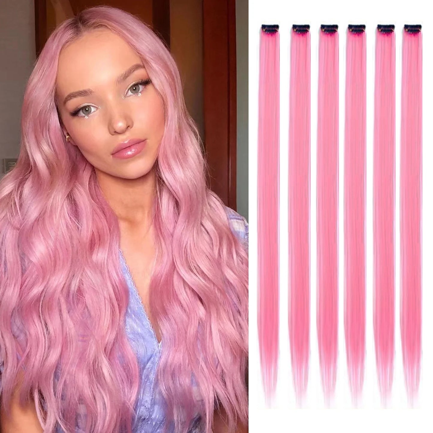 Clip in Hair Extensions Colored Party Highlights 22 inches 6pcs/pack Multi-colors Straight Hair Synthetic Hairpieces Royal Blue