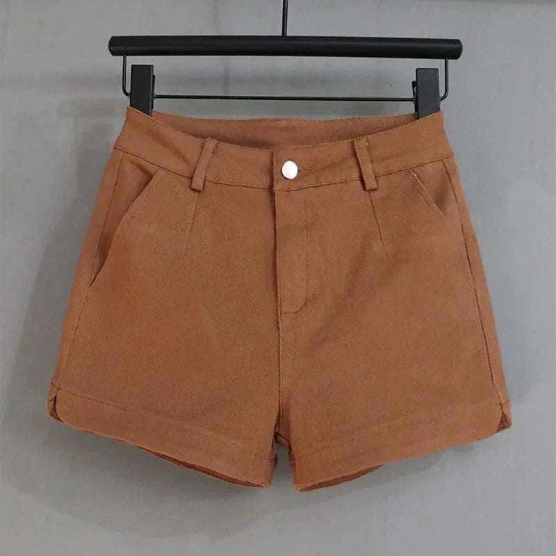 Red Casual Shorts Women Dopamine Summer New Korean version High waist Slimming Stretch Denim A-line wide leg hot Pants Female