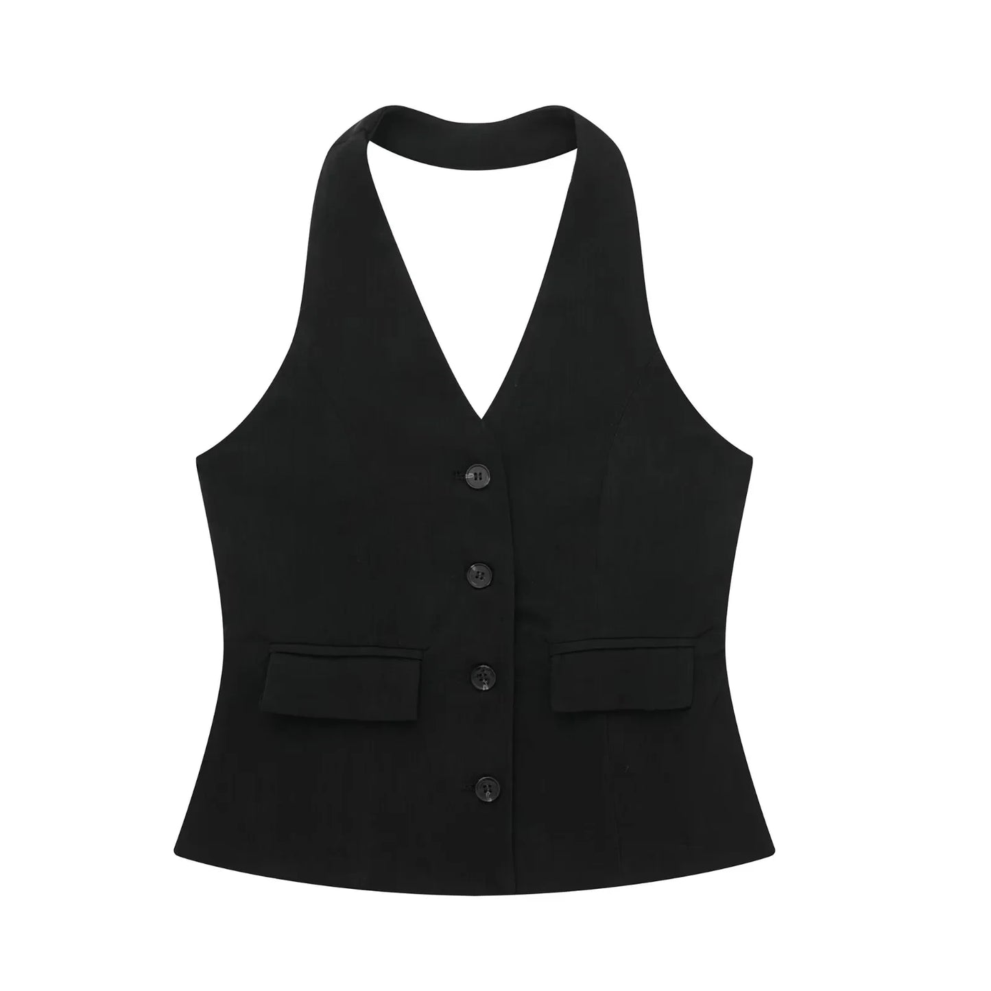 HH 2024 Female Elegant 2 Piece Solid Set High Waist Straight Trousers+Sleeveless Halter Vest Tops Chic Commuting Suit