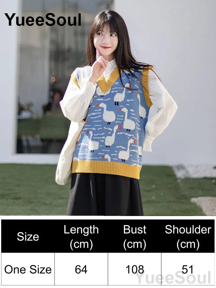 Blue Argyle Women's Vest Plaid Sleeveless Pullover Loose Knitted Sweater Vest 2026 New Autumn Y2K Casual Oversized Waistcoat