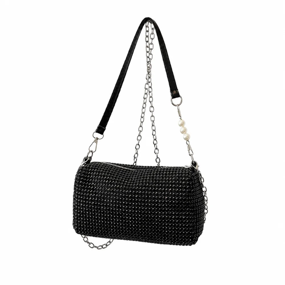 Allover Rhinestone Bucket Bag Waterproof All-match Women Crossbody Bag Mini Lightweight Glitter Chain Prom Purse for Ladies