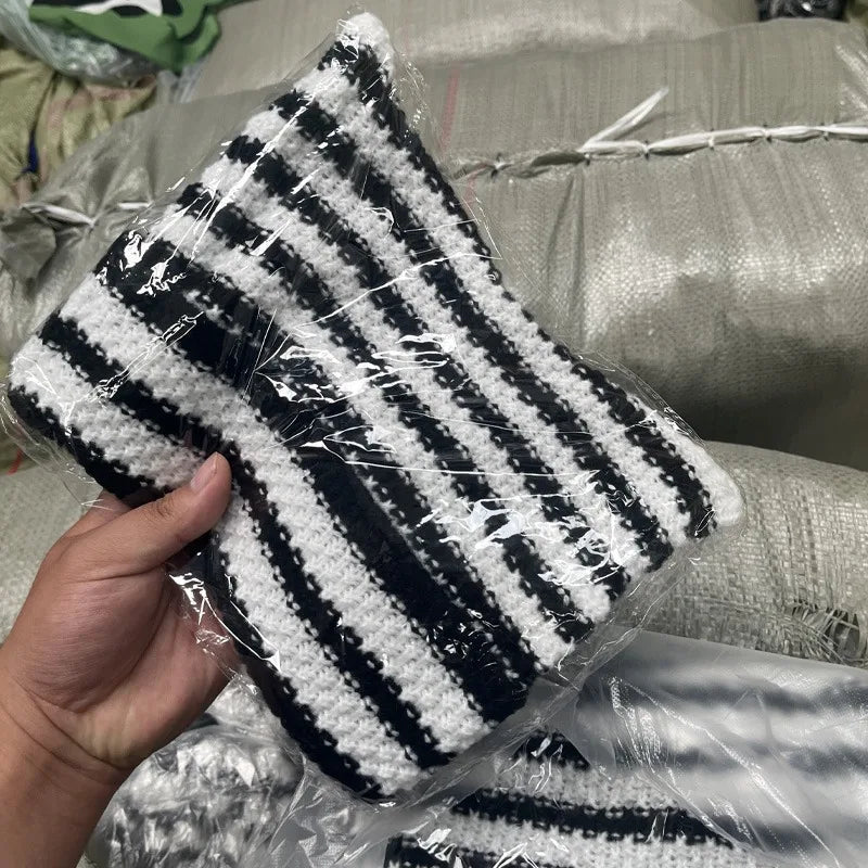 Y2K Cat Ears Striped Knitted Beanie | Inspired by Wonyoung